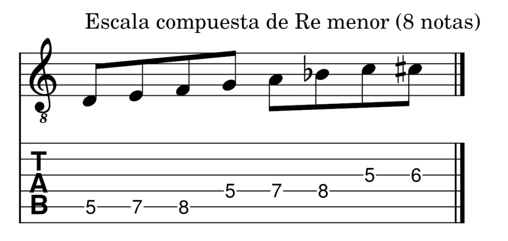 Escala compuesta de 8 notas, ideal para el dominante (#9).