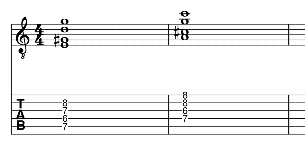 Dos voicings para el acorde dominante de novena aumentada.